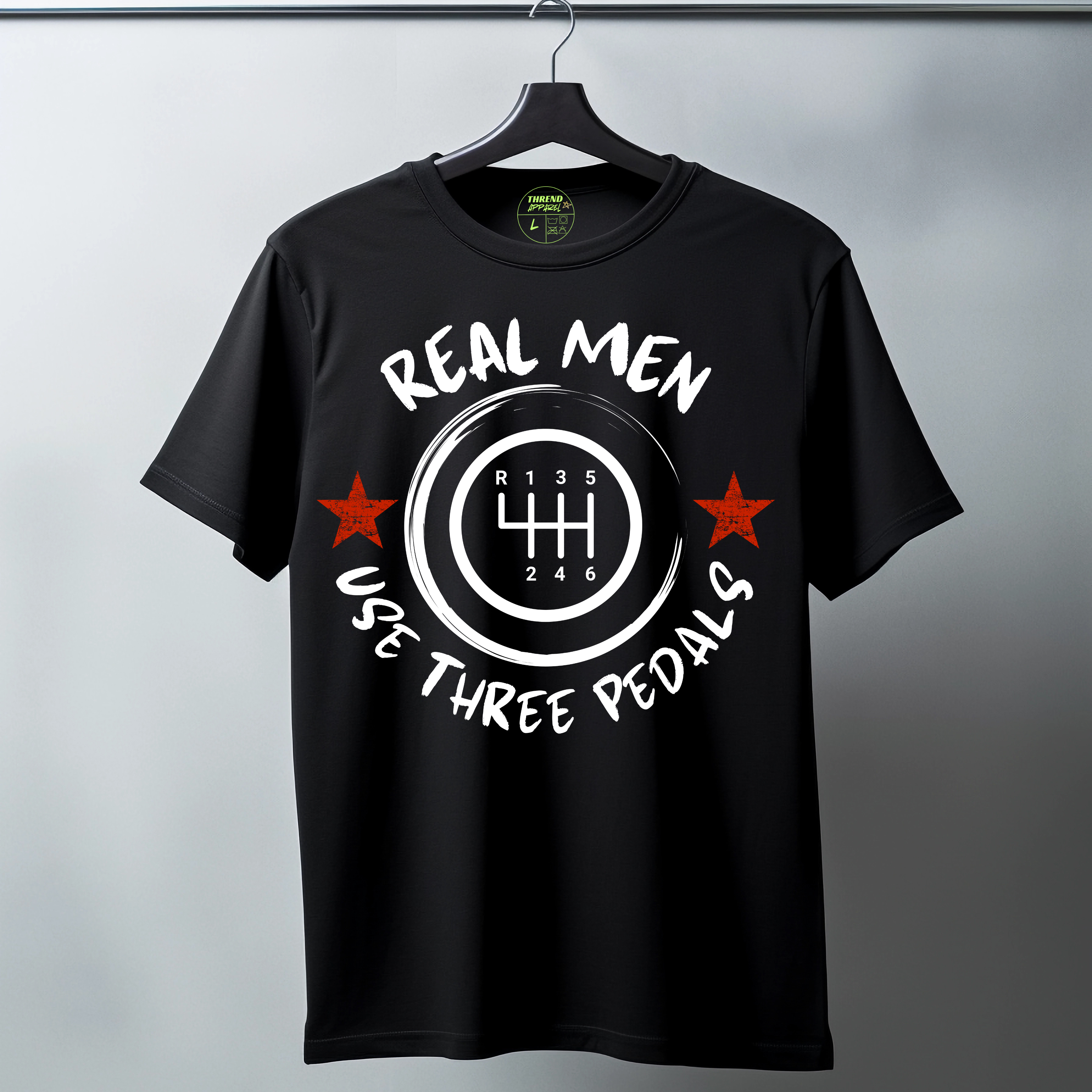 Real Men Use Three Pedals" Graphic T-Shirt